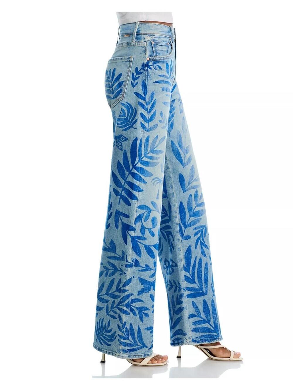 350$ Mother the Lasso Sneak Pressed Leaves Ankle Jeans Size Waist 27" Blue - Picture 2 of 5